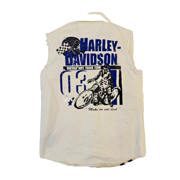 Vintage Harley-Davidson Shirt Mens Small Sleeveless Frayed Dirt Track Biker 90s - Picture 3 of 7